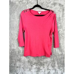 J Jill Womens M Pink Button Shoulder 3/4 Sleeve Top Minimalist Casual Boat Neck